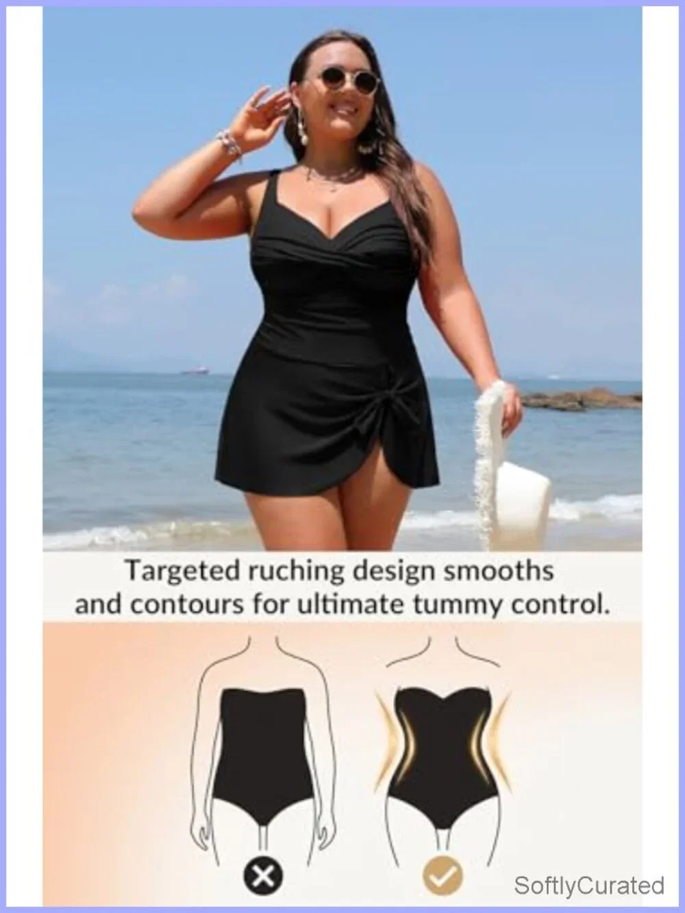 Plus Size Swimdress - Tummy Control One Piece Swimsuit Twist Front Side Knot